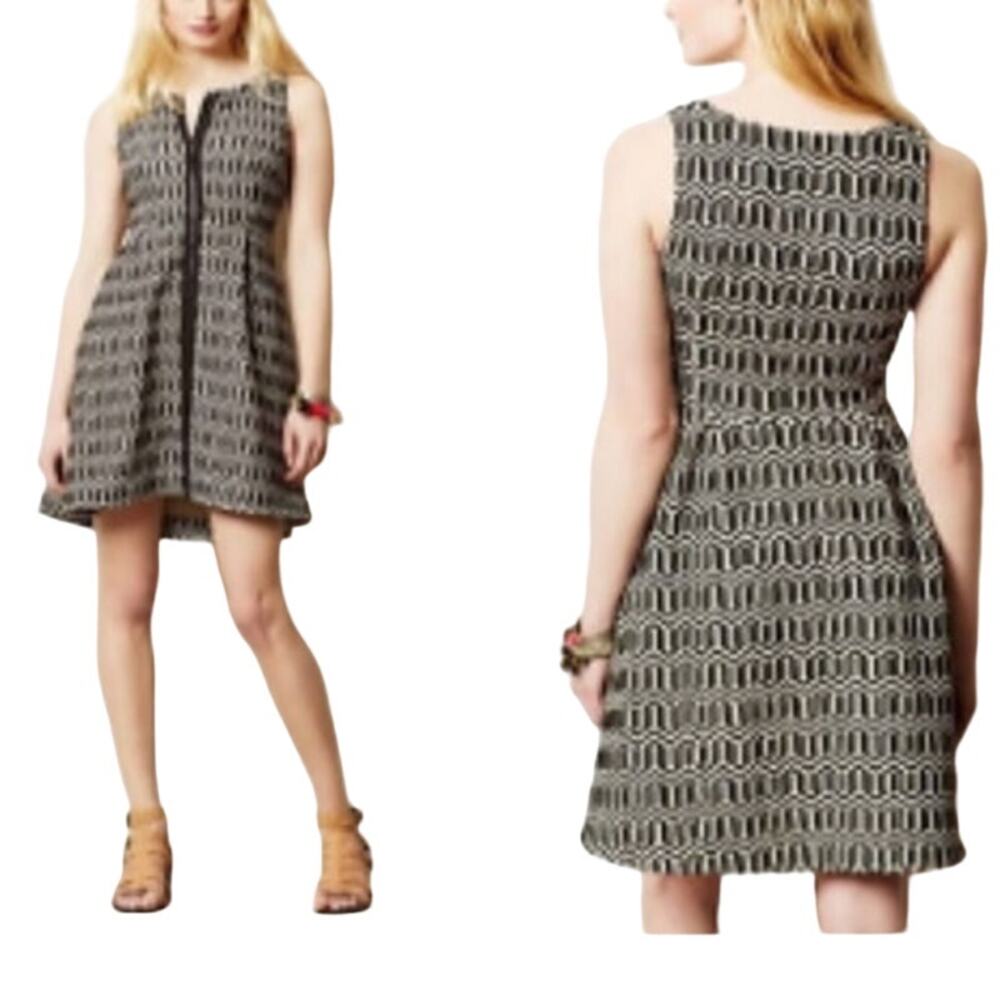 Leifsdottir Fit & Flare Dress Textured Geometric  SZ 6 Indie Office Core Anthro